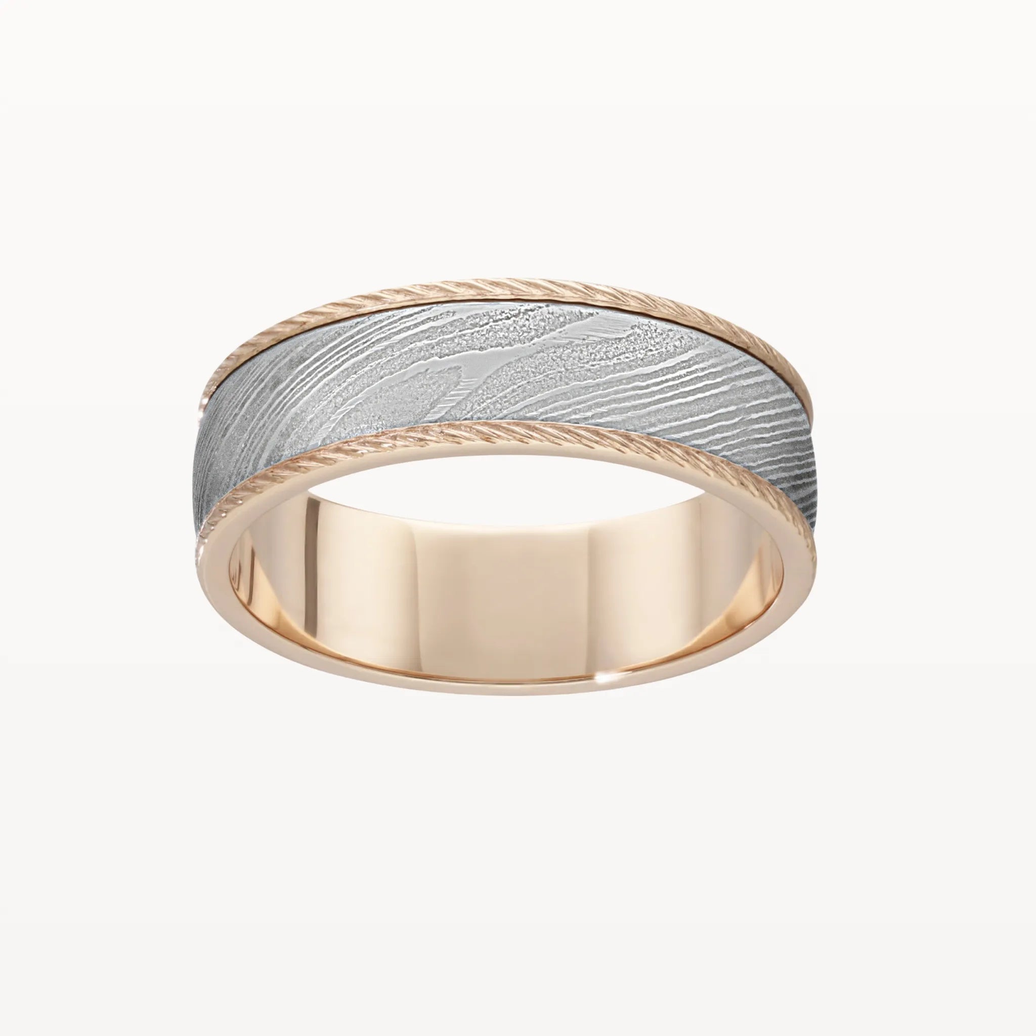 Damascus Steel and Gold Rope Edge Band